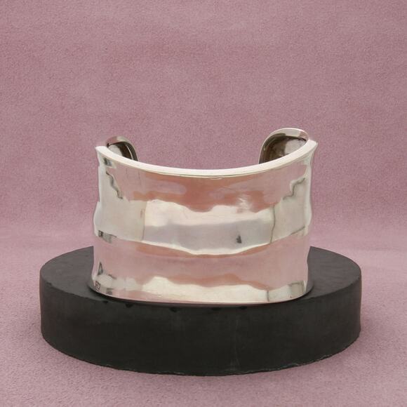 sterling silver vintage concave asymmetrical cuff bracelet size 6in - Picture 1 of 3